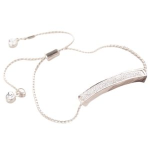 Pave Crystal Bar Steel Slider Bracelet in Silver
